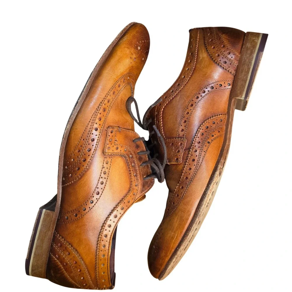 Ted Baker Gryene Men Tan Brown Leather Wingtip‎ Brogue Dress Shoes Size 10